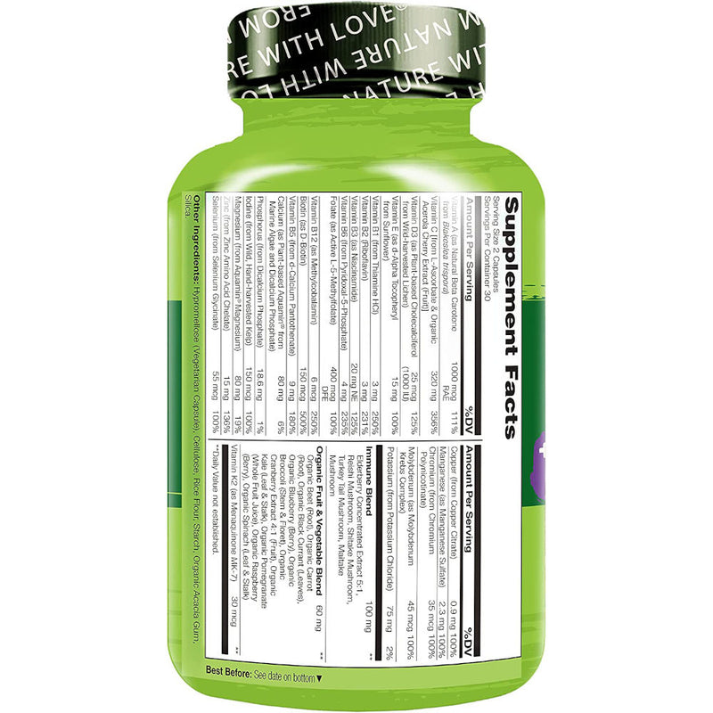 Naturelo Whole Food Multivitamin + Immune Blend - Supplement Facts.