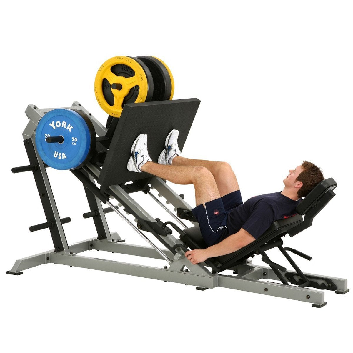 York STS 35 Degree Leg Press shown with weights